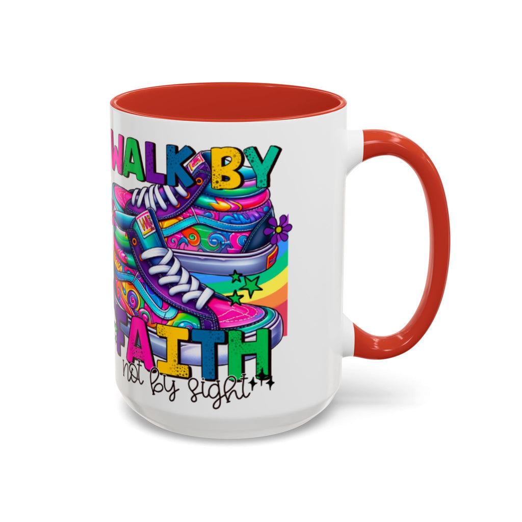 Accent Mug — "Walk by Faith Not by Sight" Colorful Sneakers Christian Coffee Mug