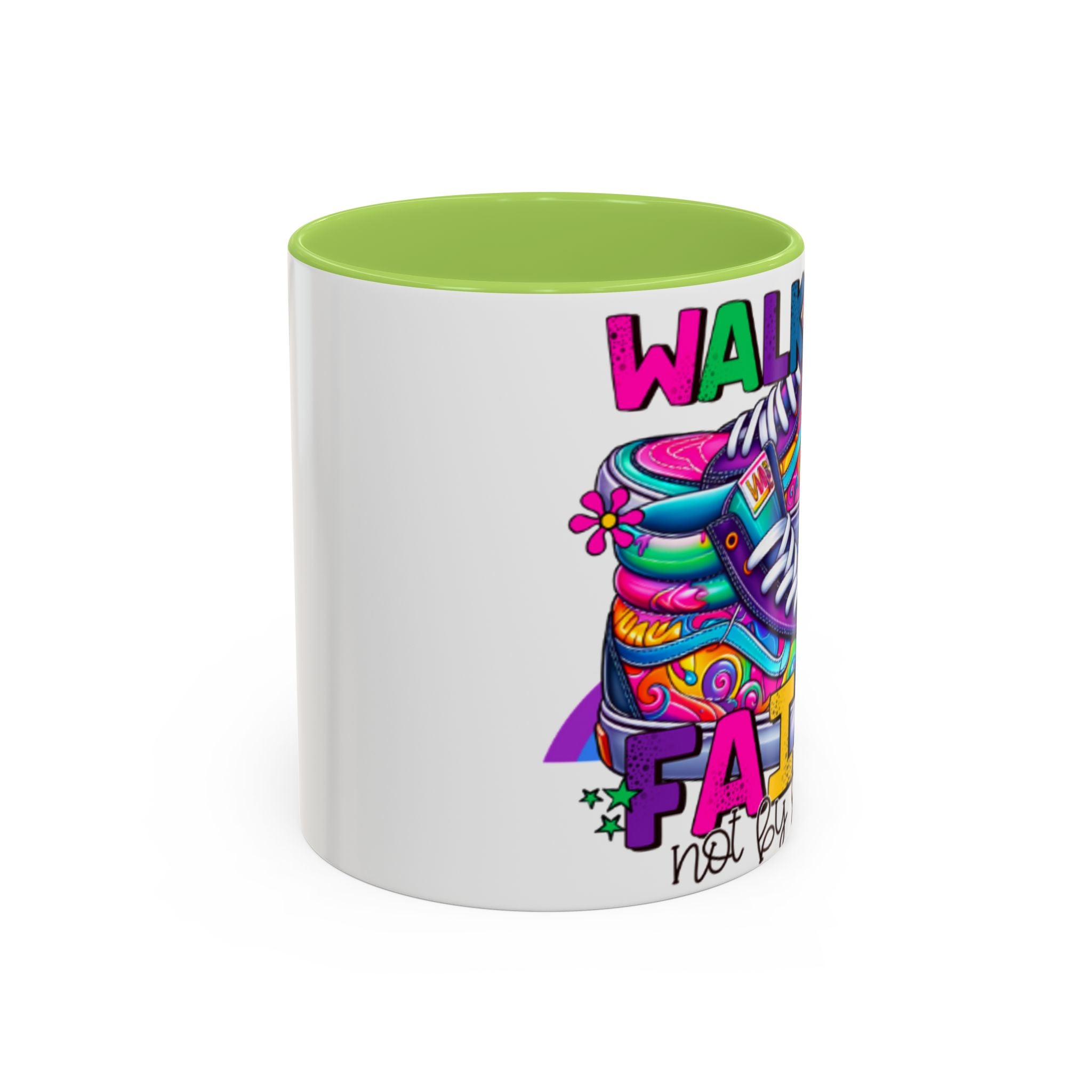 Accent Mug — "Walk by Faith Not by Sight" Colorful Sneakers Christian Coffee Mug