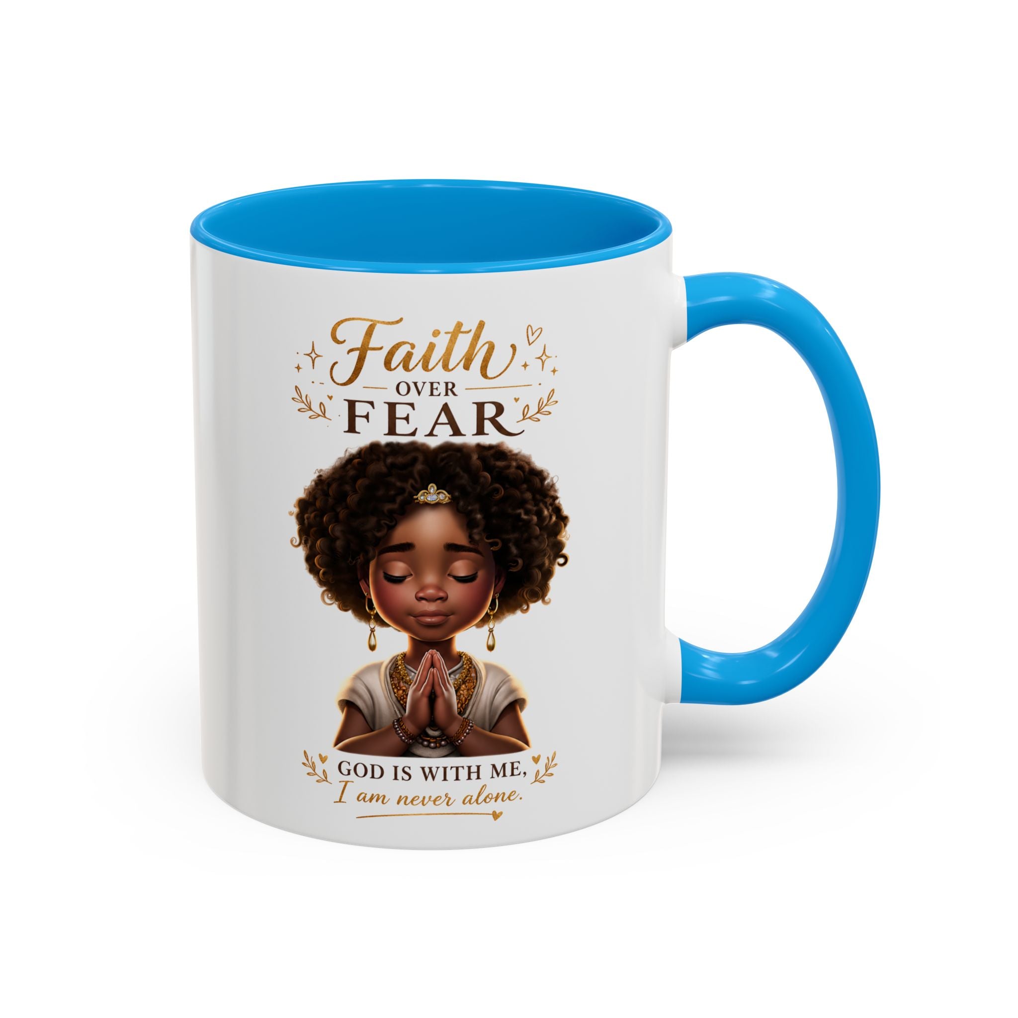 Faith Over Fear Coffee Mug — "God Is With Me" Inspirational Black Girl Ceramic Mug (11oz & 15oz)
