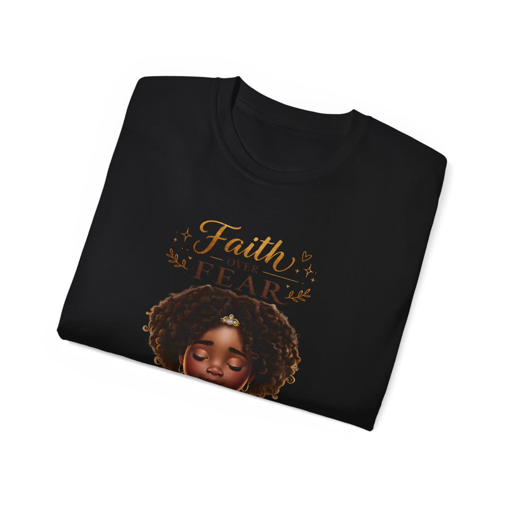 Faith Over Fear Tee – Black Girl Praying Inspirational Christian T-Shirt