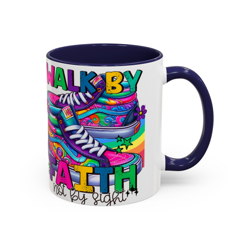 Accent Mug — "Walk by Faith Not by Sight" Colorful Sneakers Christian Coffee Mug