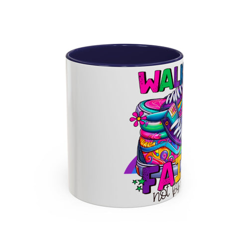 Accent Mug — "Walk by Faith Not by Sight" Colorful Sneakers Christian Coffee Mug