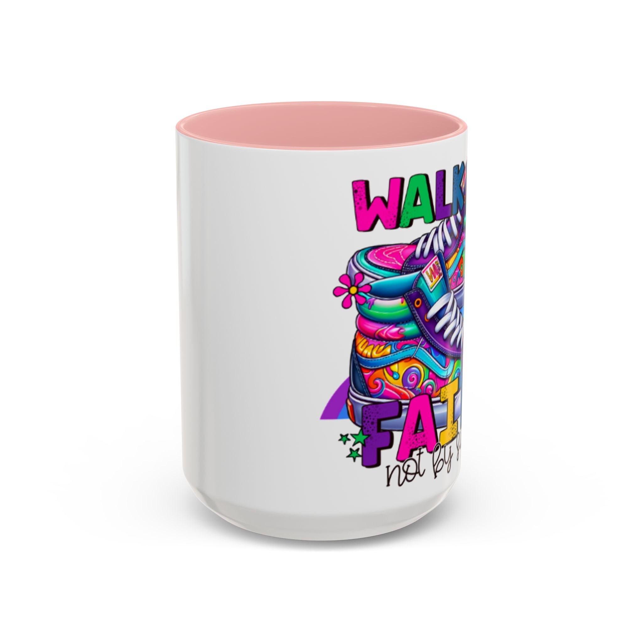 Accent Mug — "Walk by Faith Not by Sight" Colorful Sneakers Christian Coffee Mug