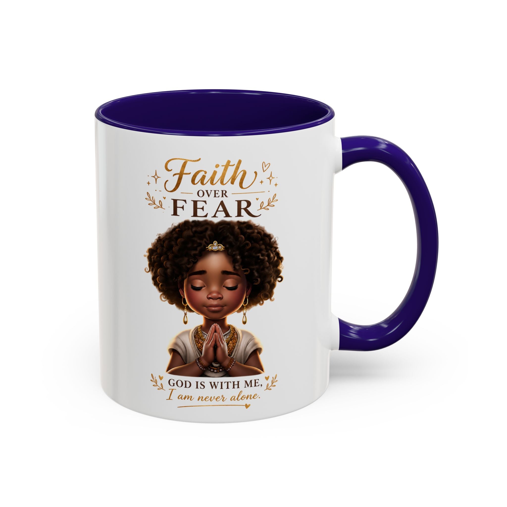 Faith Over Fear Coffee Mug — "God Is With Me" Inspirational Black Girl Ceramic Mug (11oz & 15oz)