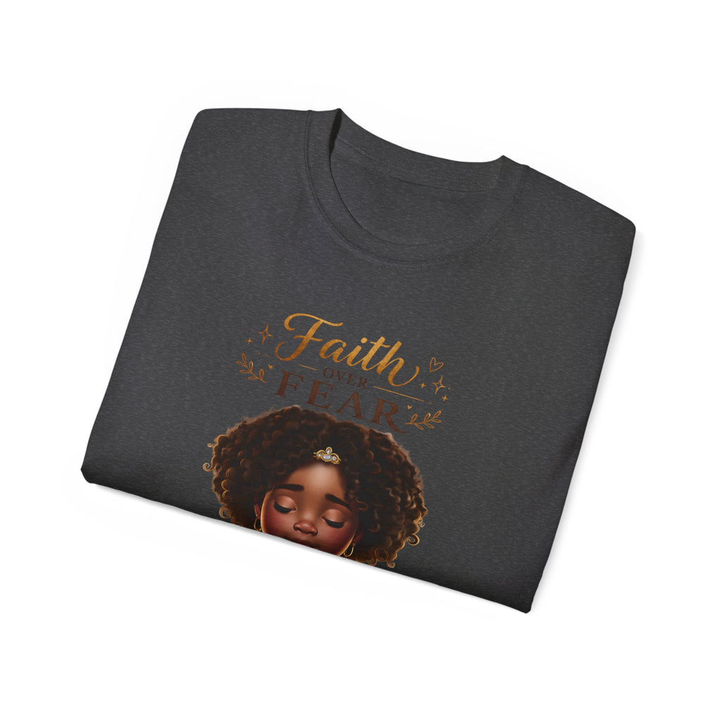 Faith Over Fear Tee – Black Girl Praying Inspirational Christian T-Shirt