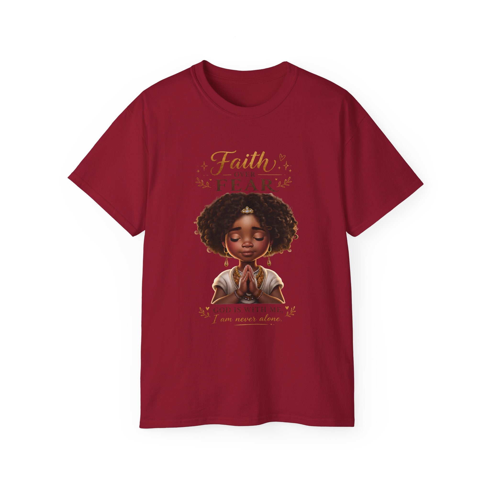 Faith Over Fear Tee – Black Girl Praying Inspirational Christian T-Shirt