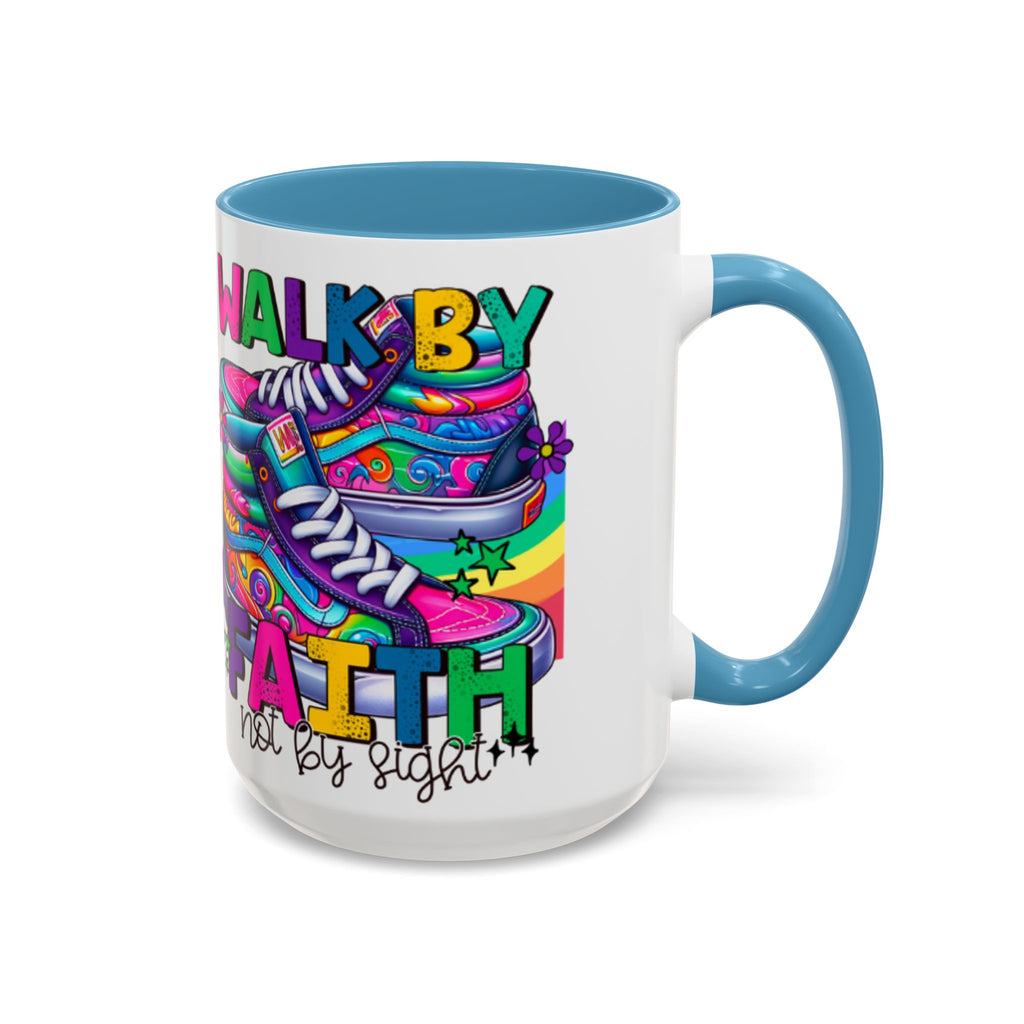 Accent Mug — "Walk by Faith Not by Sight" Colorful Sneakers Christian Coffee Mug