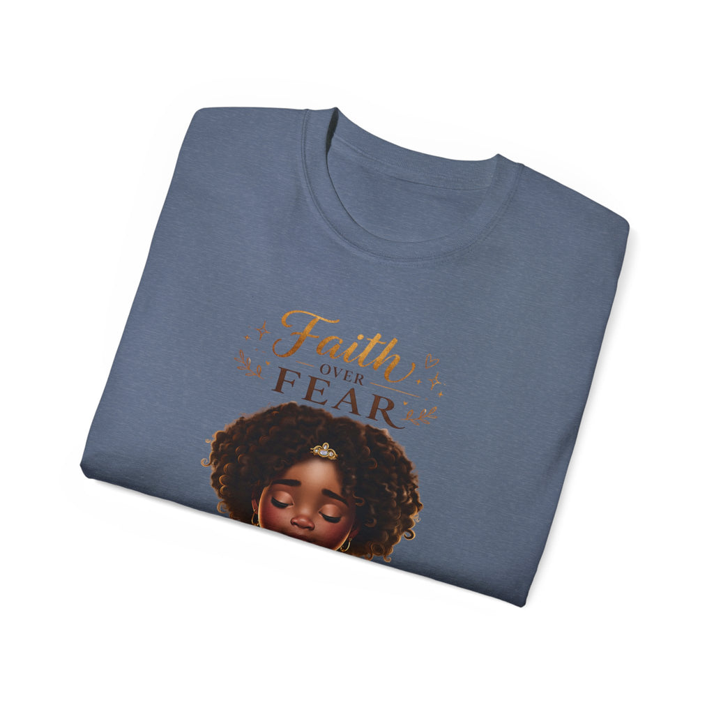 Faith Over Fear Tee – Black Girl Praying Inspirational Christian T-Shirt