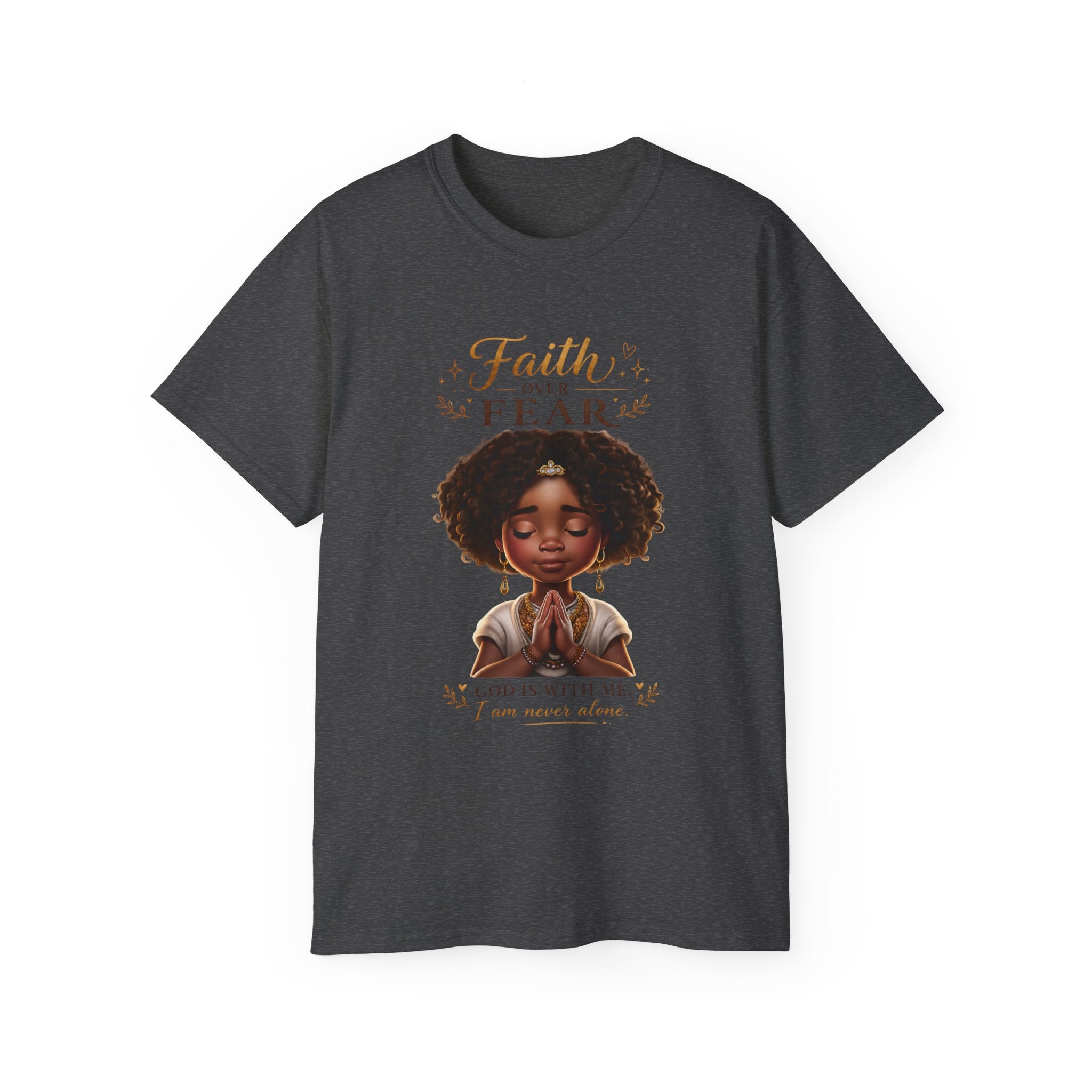 Faith Over Fear Tee – Black Girl Praying Inspirational Christian T-Shirt