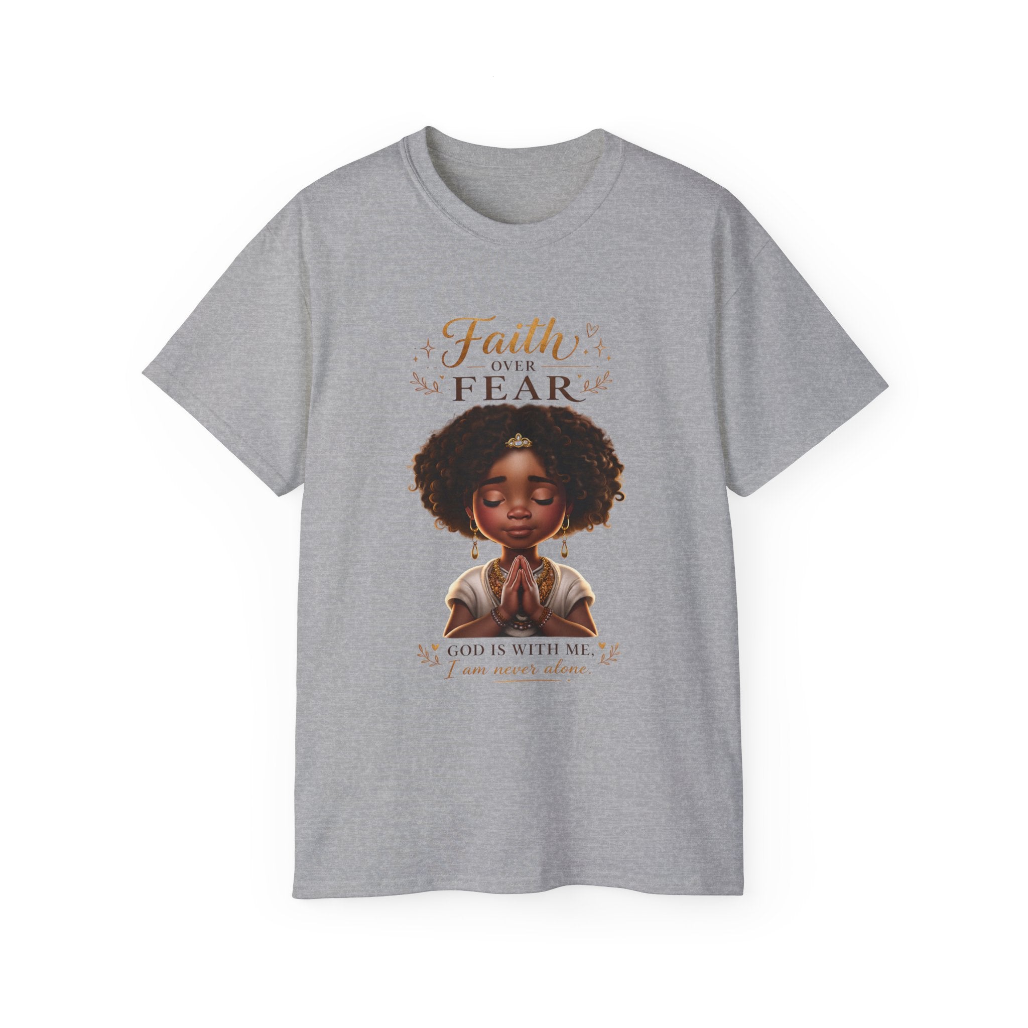 Faith Over Fear Tee – Black Girl Praying Inspirational Christian T-Shirt
