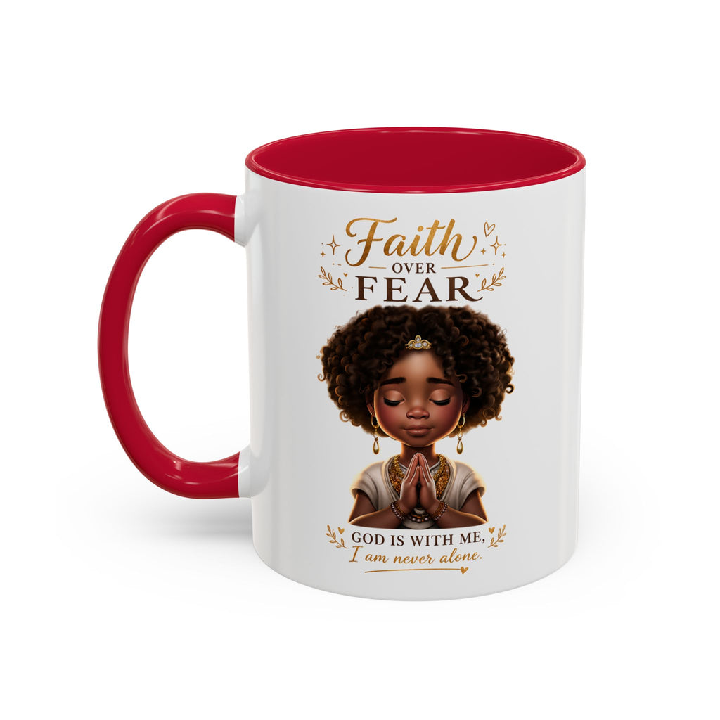 Faith Over Fear Coffee Mug — "God Is With Me" Inspirational Black Girl Ceramic Mug (11oz & 15oz)
