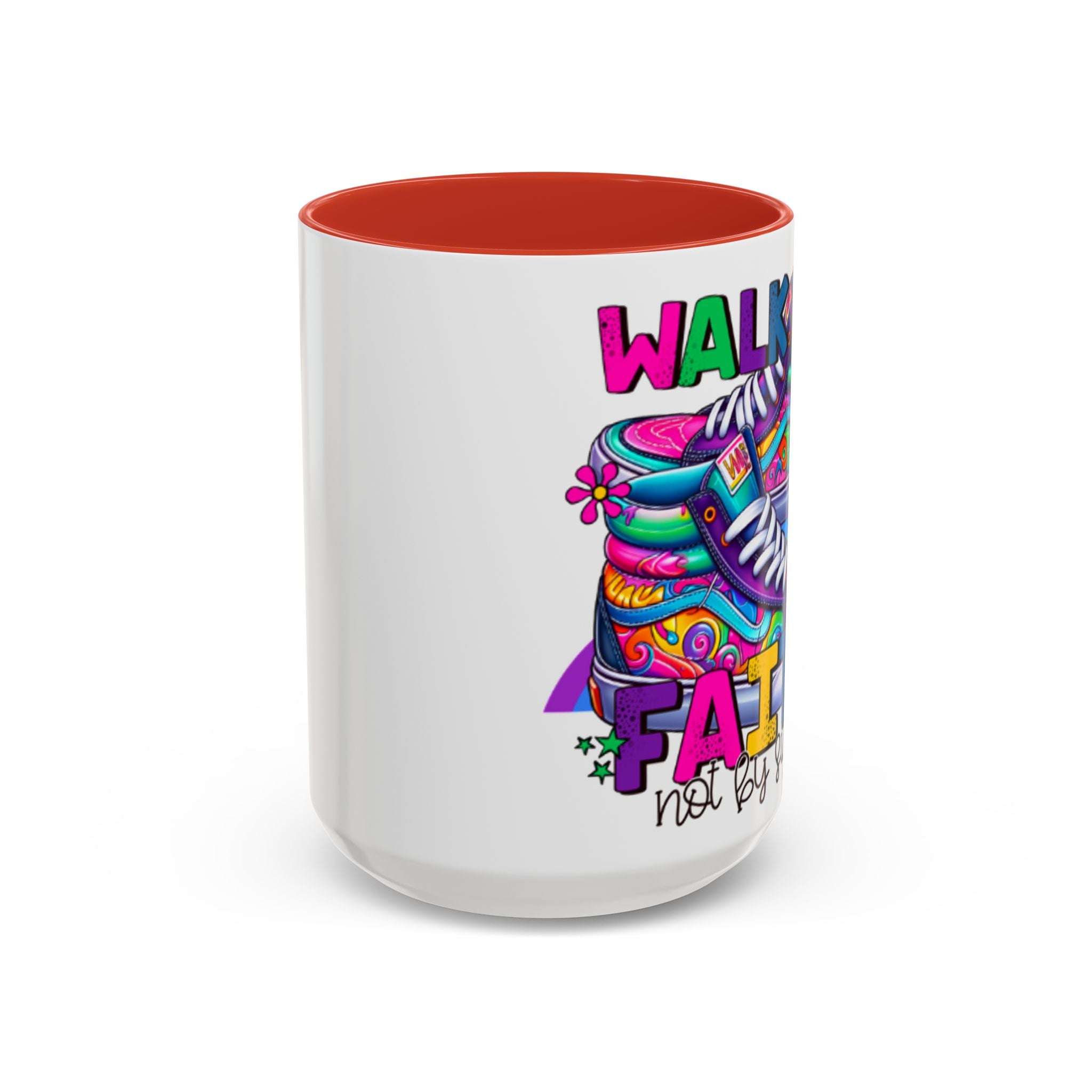 Accent Mug — "Walk by Faith Not by Sight" Colorful Sneakers Christian Coffee Mug