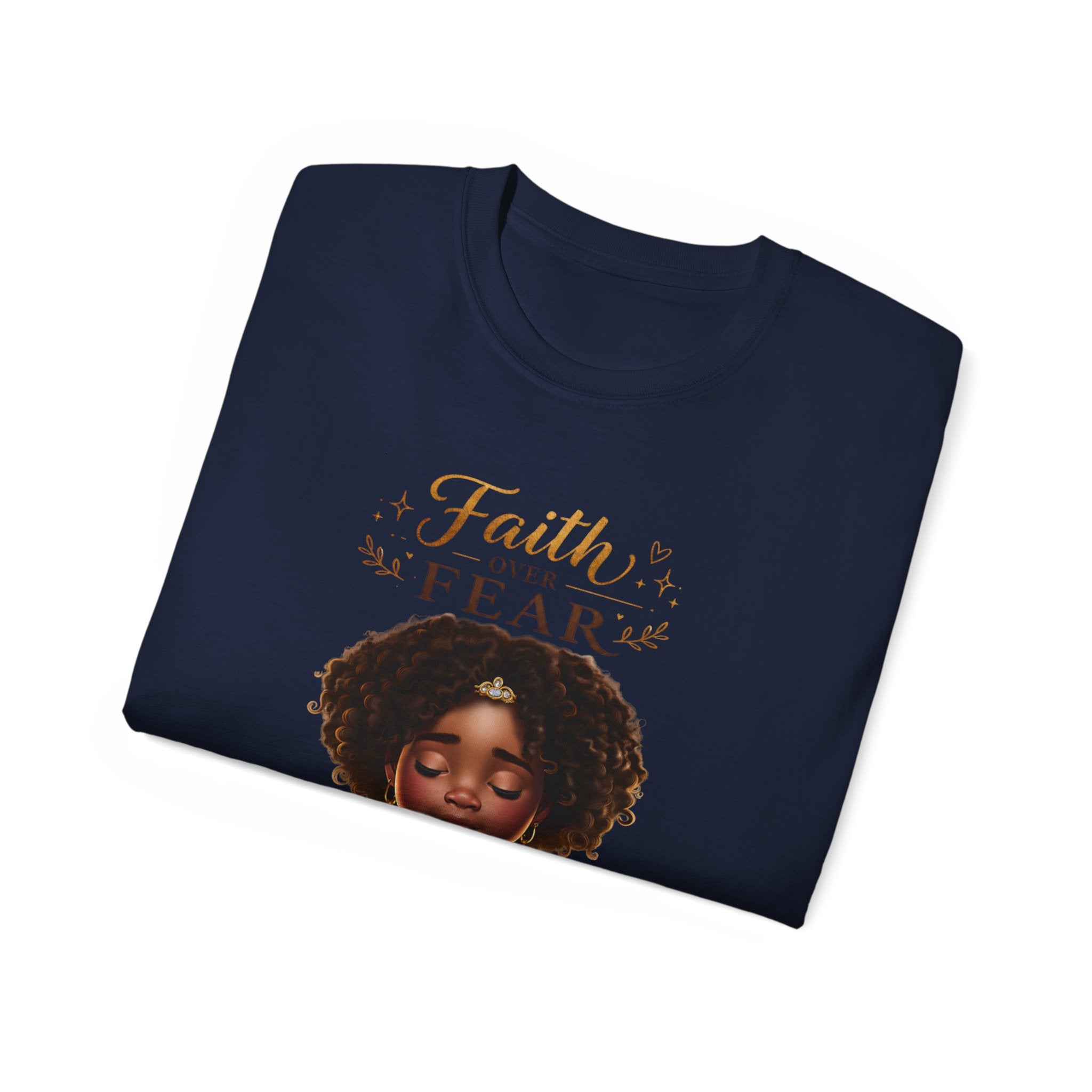 Faith Over Fear Tee – Black Girl Praying Inspirational Christian T-Shirt